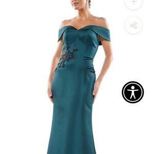 Blue Off-Shoulder Cap Sleeve Gown